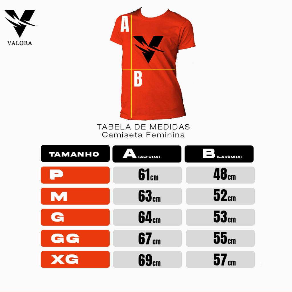Tabela de Medidas Camisetas babylook