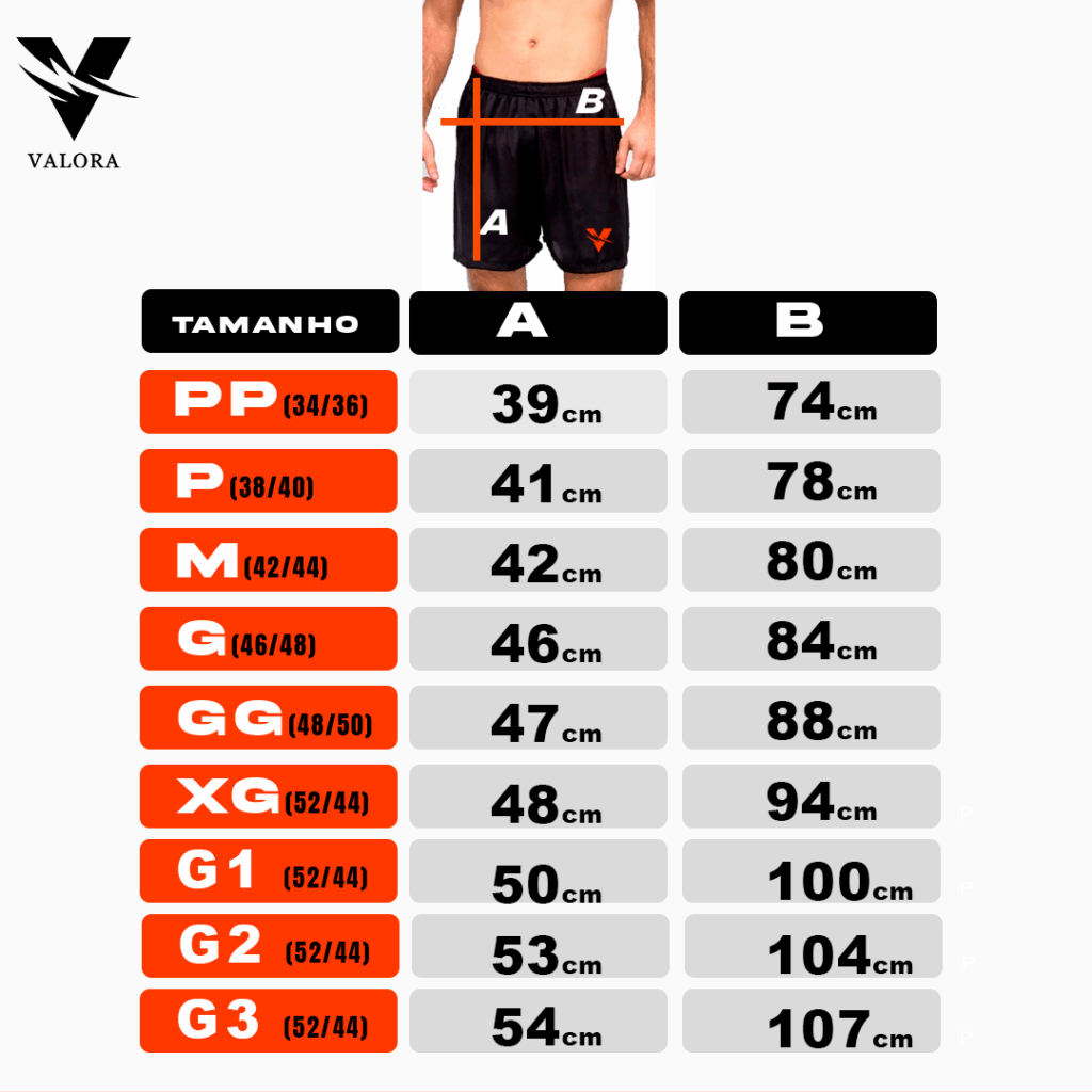 tabela de medidas shorts samba canção