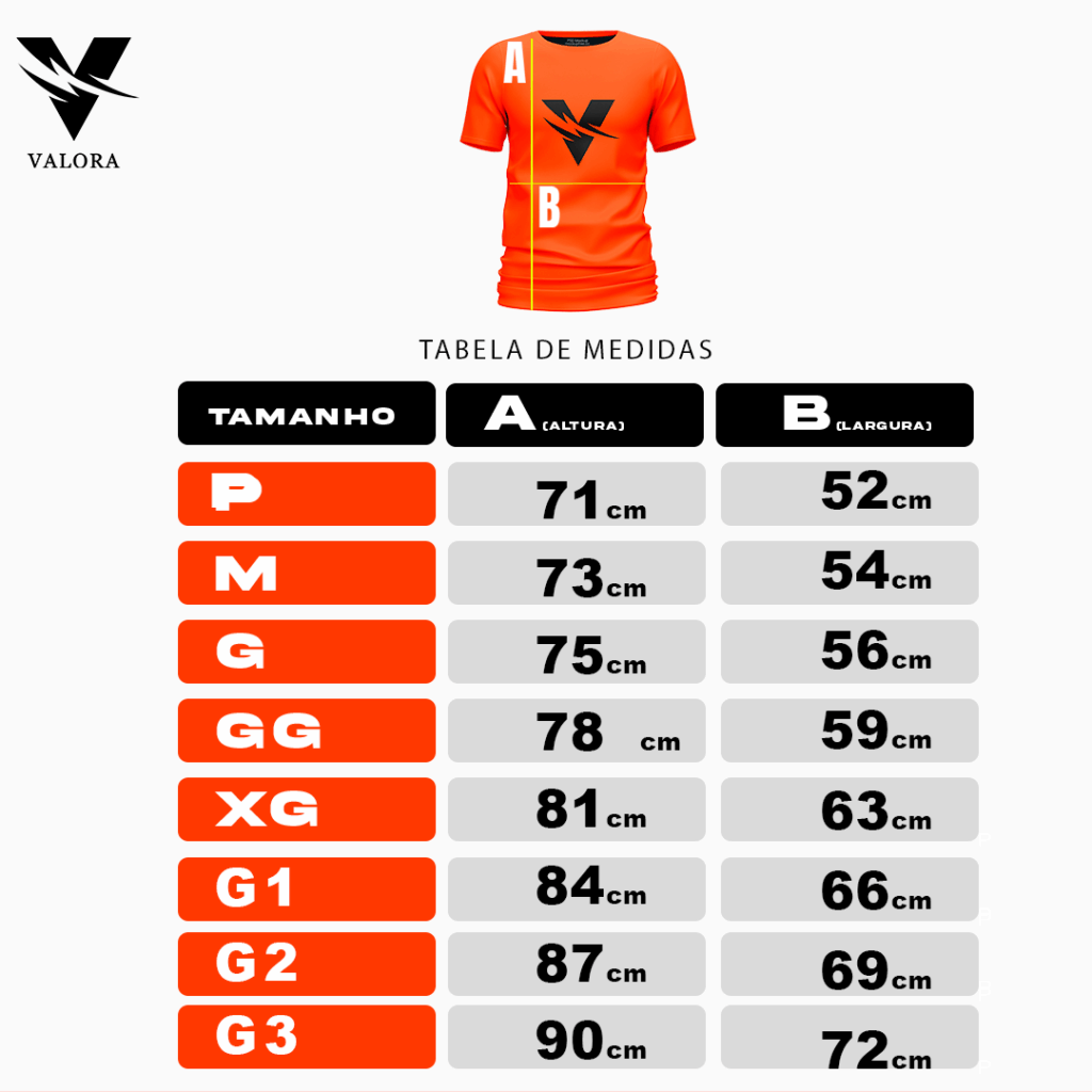 Tabela de Medidas - Camisetas